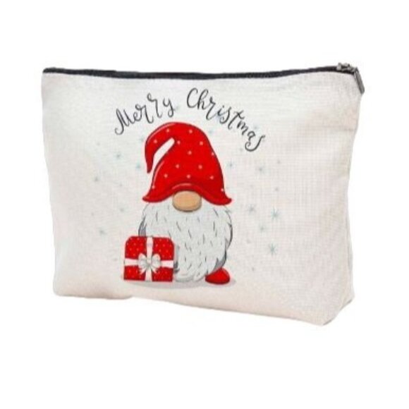 Gnome Santa Hat Makeup Linen Jewelry Zip Bag - Picture 1 of 3